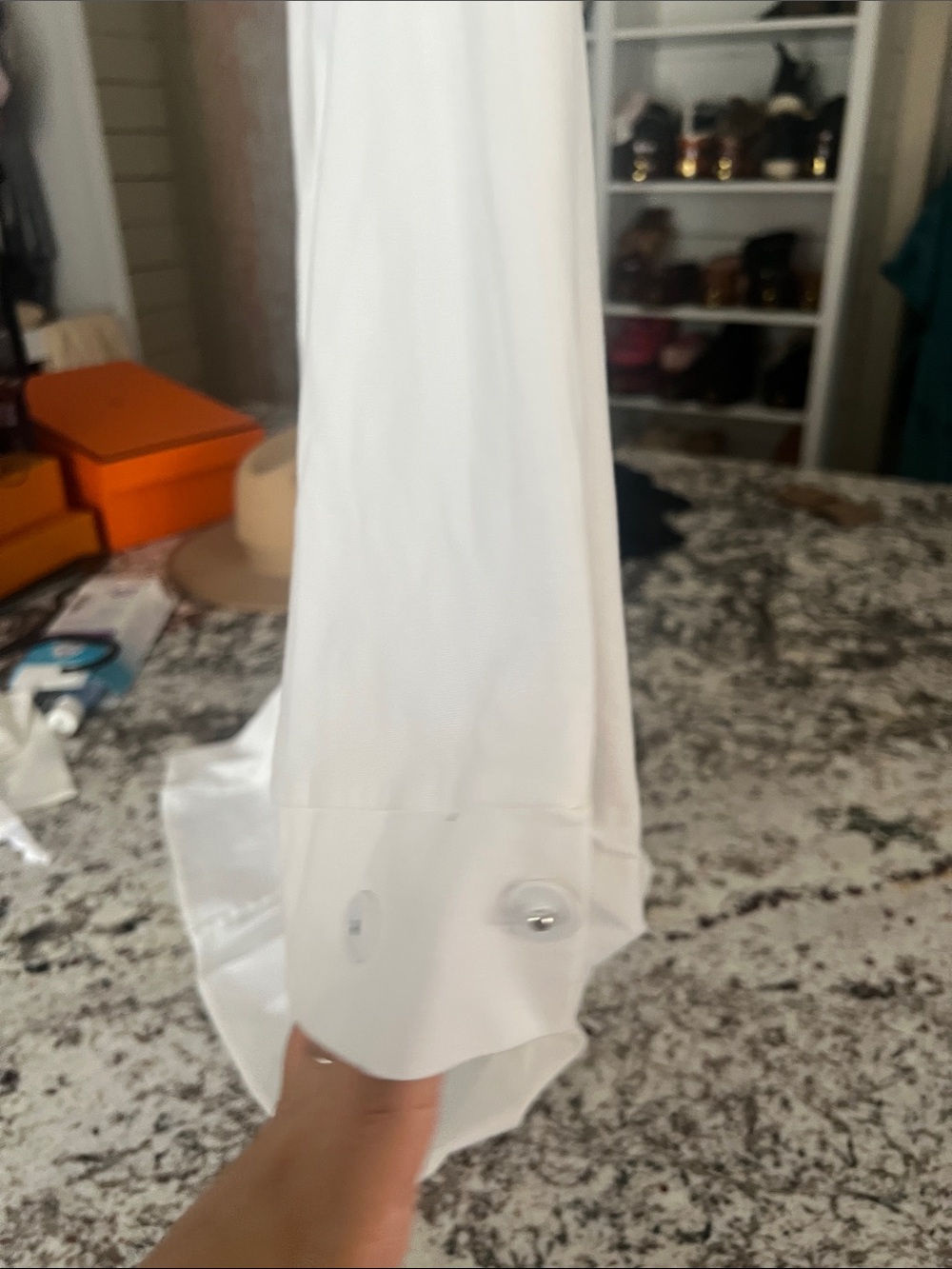 Brunello Cucinelli White Twist-Front Asymmetrical Dress with Gray Collar - Picture 5 of 6